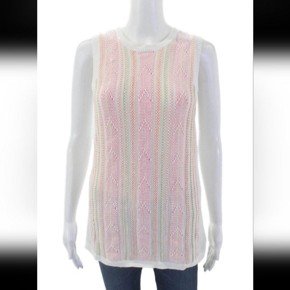 525 America White Tank Top with Pink & Pastel Stripes